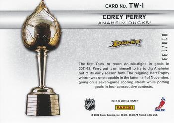 2012-13 Panini Limited - Trophy Winners #TW-1 Corey Perry Back
