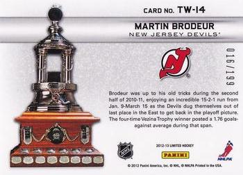 2012-13 Panini Limited - Trophy Winners #TW-14 Martin Brodeur Back