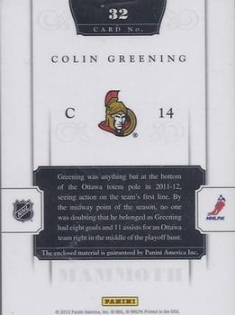 2011-12 Panini Dominion - Mammoth Jerseys Prime #32 Colin Greening Back