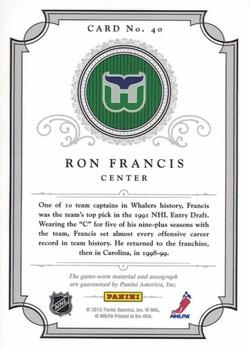 2011-12 Panini Dominion - Peerless Patches Autographs #40 Ron Francis Back