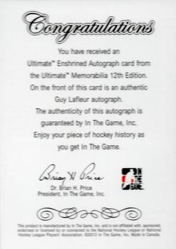 2012-13 In The Game Ultimate Memorabilia - Enshrined Autographs #16 Guy Lafleur Back