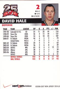 2006-07 25th Anniversary Captains' Series New Jersey Devils #NNO David Hale Back