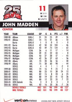 2006-07 25th Anniversary Captains' Series New Jersey Devils #NNO John Madden Back