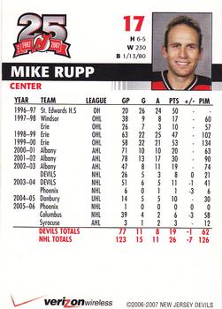 2006-07 25th Anniversary Captains' Series New Jersey Devils #NNO Michael Rupp Back