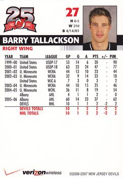 2006-07 25th Anniversary Captains' Series New Jersey Devils #NNO Barry Tallackson Back