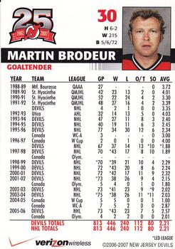 2006-07 25th Anniversary Captains' Series New Jersey Devils #NNO Martin Brodeur Back