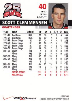 2006-07 25th Anniversary Captains' Series New Jersey Devils #NNO Scott Clemmensen Back