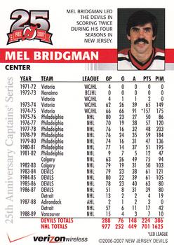 2006-07 25th Anniversary Captains' Series New Jersey Devils #NNO Mel Bridgman Back