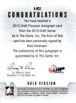 2012-13 In The Game Draft Prospects - Autographs Gold #A-NS2 Nick Sorensen Back