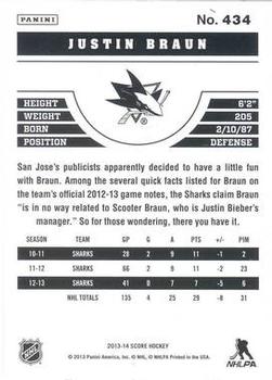 2013-14 Score - Gold #434 Justin Braun Back