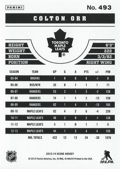 2013-14 Score - Gold #493 Colton Orr Back