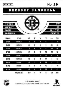 2013-14 Score - Red #29 Gregory Campbell Back