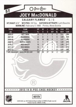 2013-14 O-Pee-Chee - Rainbow #51 Joey MacDonald Back