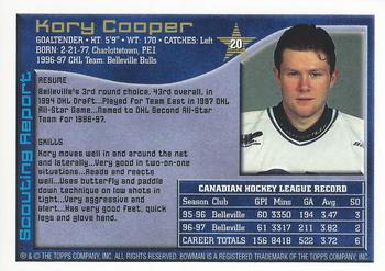 1997 Bowman CHL #20 Kory Cooper Back