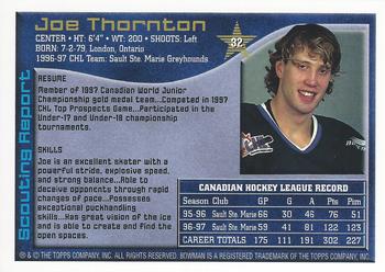 1997 Bowman CHL #32 Joe Thornton Back