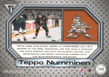 2000-01 Pacific Private Stock Titanium - Game-Used Gear #128 Teppo Numminen Back