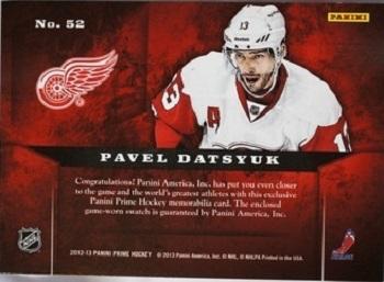2012-13 Panini Prime - Showcase Swatches #52 Pavel Datsyuk Back