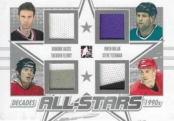 2013-14 In The Game Decades 1990s - All Stars Quad Jerseys Black #AS-03 Dominik Hasek / Owen Nolan / Theoren Fleury / Steve Yzerman Front