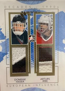 2013-14 In The Game Decades 1990s - European Influence Dual Jerseys Gold #EI-02 Dominik Hasek / Arturs Irbe Front