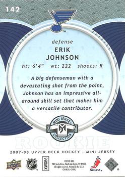 2007-08 Upper Deck Mini Jersey #142 Erik Johnson Back
