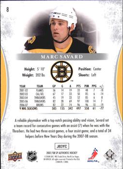 2007-08 SP Authentic #8 Marc Savard Back