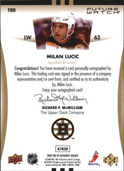 2007-08 SP Authentic #199 Milan Lucic Back