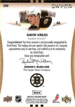 2007-08 SP Authentic #200 David Krejci Back