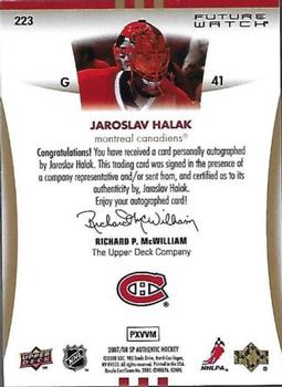 2007-08 SP Authentic #223 Jaroslav Halak Back