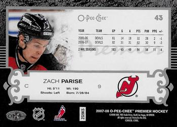 2007-08 O-Pee-Chee Premier #43 Zach Parise Back