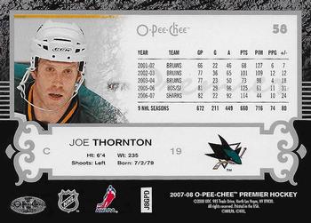 2007-08 O-Pee-Chee Premier #58 Joe Thornton Back