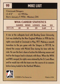 2007-08 In The Game Between the Pipes #99 Mike Liut Back