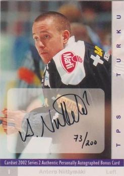 2001-02 Cardset Finland - Autographed #134 Antero Niittymäki Front