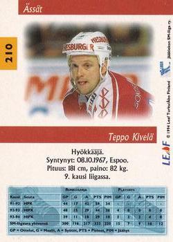 1994-95 Leaf Sisu SM-Liiga (Finnish) #210 Teppo Kivelä Back