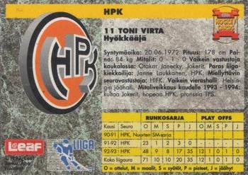 1993-94 Leaf Sisu SM-Liiga (Finnish) #243 Tony Virta Back