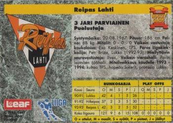 1993-94 Leaf Sisu SM-Liiga (Finnish) #283 Jari Parviainen Back