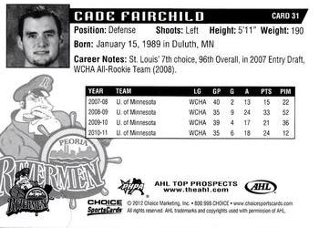 2011-12 Choice AHL Top Prospects #31 Cade Fairchild Back