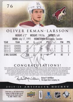 2013-14 Upper Deck Artifacts - Jersey / Jersey Silver Autographs #76 Oliver Ekman-Larsson Back