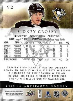 2013-14 Upper Deck Artifacts - Ruby #92 Sidney Crosby Back
