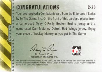 2013-14 In The Game Enforcers - Combatants Jersey Duals #C-30 Terry O'Reilly / Dan Maloney Back