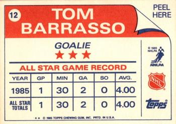 1985-86 Topps - Stickers #12 Tom Barrasso Back