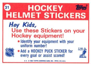 1985-86 Topps - Stickers #31 Boston Bruins Back