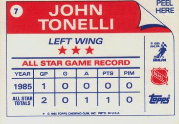 1985-86 Topps - Stickers #7 John Tonelli Back