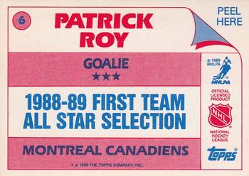 1989-90 Topps - Stickers #6 Patrick Roy Back