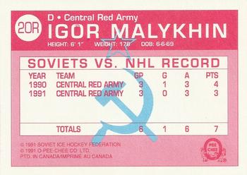 1991-92 O-Pee-Chee - Sharks & Russians Inserts #20R Igor Malykhin Back