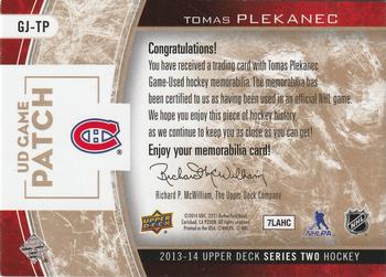 2013-14 Upper Deck - UD Game Jersey Patches #GJ-TP Tomas Plekanec Back