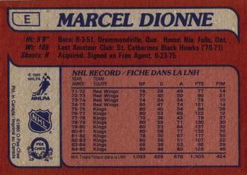 1985-86 O-Pee-Chee - Box Bottoms #E Marcel Dionne Back