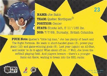 1991-92 Pro Set PUCK #23 Joe Sakic Back