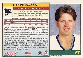 1991-92 Score Rookie and Traded #6T Steve Bozek Back