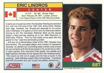 1991-92 Score Rookie and Traded #88T Eric Lindros Back