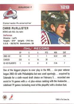 2003-04 In The Game Action - NHL All-Star FANtasy #128 Chris McAllister Back